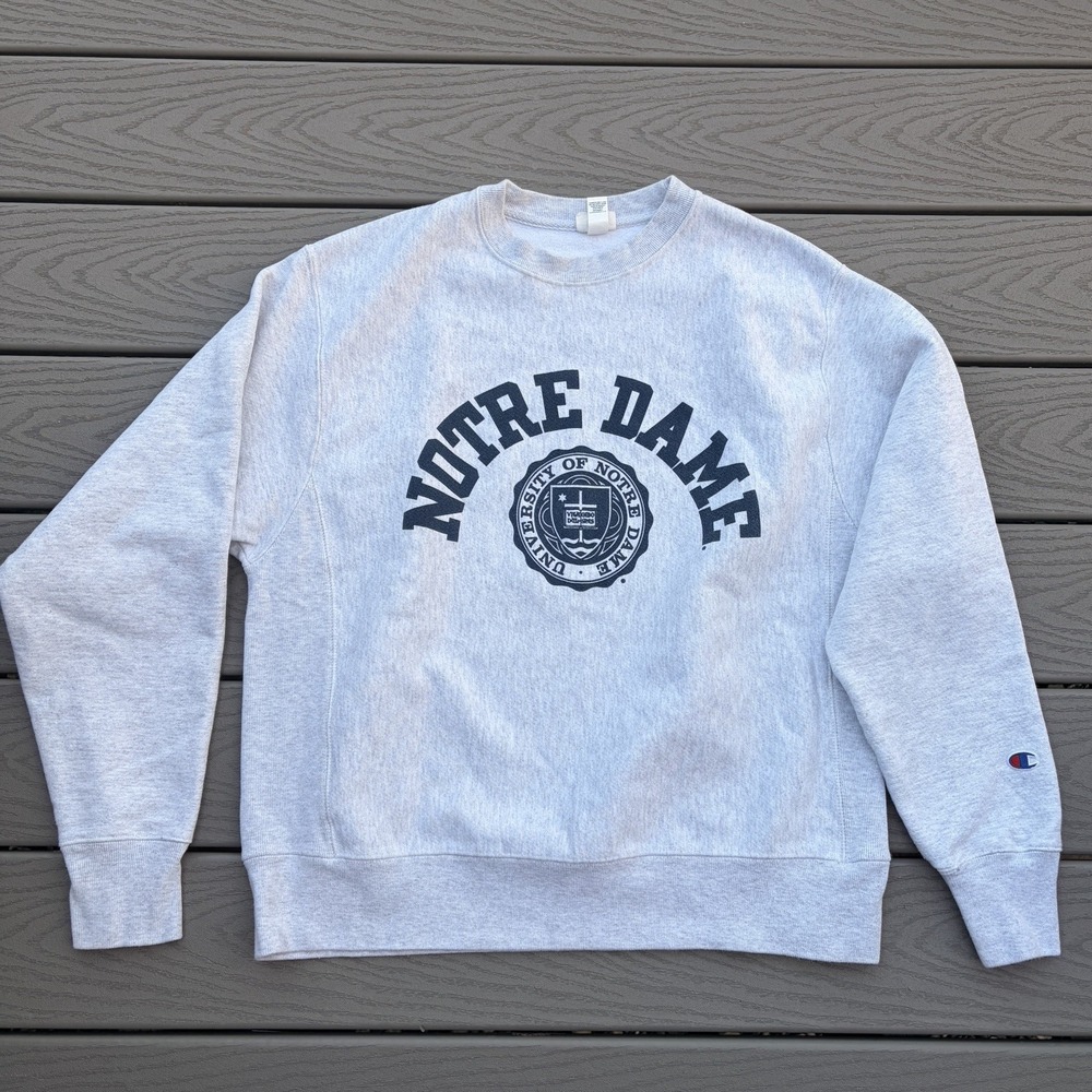 Champion Reverse Weave Notre Dame Sweatshirt Collegiate Ivy Football Mens L Gray